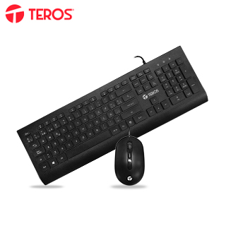 Kit teclado y mouse TEROS TE-5010CS, USB, 1000-2000 DPI, 4 botones, 105, tecla FN, negro