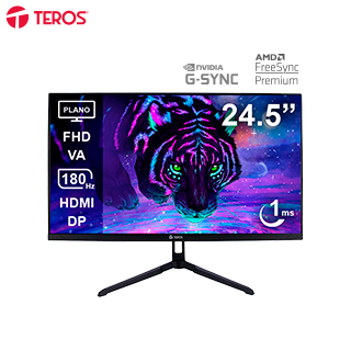 Monitor plano gaming TEROS TE-2475G 24.5″ FHD VA 180Hz 1ms HDMI DP AUDIO OUT negro