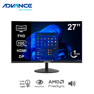 Monitor Curvo Advance ADV-2751S, 27″ FHD VA, 100Hz, 1ms, HDMI, DP, Parlantes, Negro