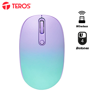 Mouse Inalámbrico Teros TE-1239S, 2.4GHz, 4 botones, USB, Color Purple
